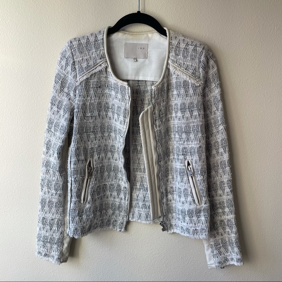 IRO Tweed Cream Jacket size S scoop neck wit zipper leather detail - Picture 5 of 12